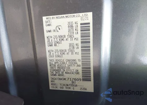 2021 Nissan Rogue Sv Fwd z USA, uszkodzony, nr VIN 5N1AT3BA5MC717609